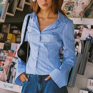 SOLD | Princess Polly Anni Pinstripe Blue Shirt